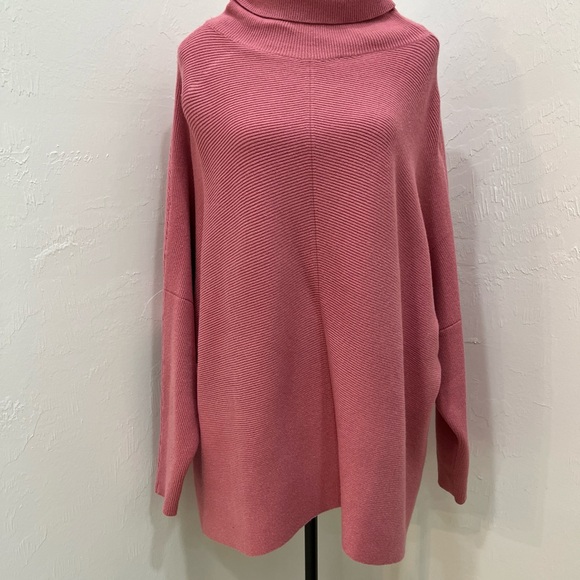 Turtleneck Poncho Sweater Pink M Women Oversized - Picture 3 of 8